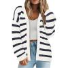 imagePRETTYGARDEN Womens 2024 Fall Striped Open Front Cardigan Sweaters Chunky Knit Long Sleeve Loose Trendy Winter CardigansStriped White Navy