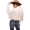 imagePRETTYGARDEN Womens Fringe Faux Suede Leather Jackets 2024 Fashion Tassel Motorcycle Cropped CoatsBeige White
