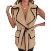 imagePRETTYGARDEN Womens Winter Coats V Neck Button Belt Pockets Sleeveless Cardigan Fall Warm Long Vest JacketsKhaki