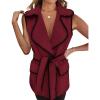 imagePRETTYGARDEN Womens Winter Coats V Neck Button Belt Pockets Sleeveless Cardigan Fall Warm Long Vest JacketsWine Red