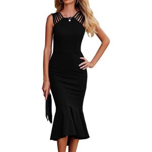 imagePRETTYGARDEN Womens Elegant Midi Bodycon Dress Sleeveless Backless Ruffle Hem Mermaid Formal Cocktail Wedding Guest DressesBlack