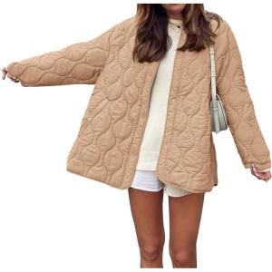 imagePRETTYGARDEN Womens Fall Clothes Trendy Casual Lightweight Jackets Oversized Winter Coat Outerwear with PocketsKhaki