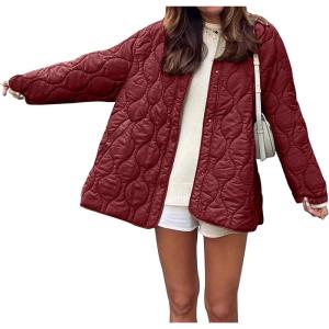 imagePRETTYGARDEN Womens Fall Clothes Trendy Casual Lightweight Jackets Oversized Winter Coat Outerwear with PocketsWine Red