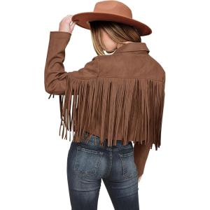 imagePRETTYGARDEN Womens Fringe Faux Suede Leather Jackets 2024 Fashion Tassel Motorcycle Cropped CoatsCoffee