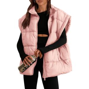 imagePRETTYGARDEN Womens Puffer Vest Fall Casual Stand Collar Lightweight Sleeveless Zip Up Padded Jackets OuterwearPink