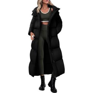 imagePRETTYGARDEN Womens Winter Long Puffer Coats Hooded Zip Up Casual Thickened Down Jackets Trendy Warm Clothes OuterwearBlack