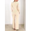 imagePRETTYGARDEN Womens 2 Piece Lounge Outfits Long Sleeve V Neck Button Top Wide Leg Pants Knit Sweater Tracksuit SetBeige