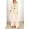 imagePRETTYGARDEN Womens 2 Piece Lounge Outfits Long Sleeve V Neck Button Top Wide Leg Pants Knit Sweater Tracksuit SetBeige