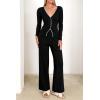 imagePRETTYGARDEN Womens 2 Piece Lounge Outfits Long Sleeve V Neck Button Top Wide Leg Pants Knit Sweater Tracksuit SetBlack