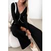 imagePRETTYGARDEN Womens 2 Piece Lounge Outfits Long Sleeve V Neck Button Top Wide Leg Pants Knit Sweater Tracksuit SetBlack