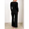 imagePRETTYGARDEN Womens 2 Piece Lounge Outfits Long Sleeve V Neck Button Top Wide Leg Pants Knit Sweater Tracksuit SetBlack