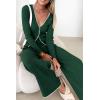 imagePRETTYGARDEN Womens 2 Piece Lounge Outfits Long Sleeve V Neck Button Top Wide Leg Pants Knit Sweater Tracksuit SetDark Green