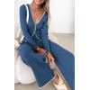 imagePRETTYGARDEN Womens 2 Piece Lounge Outfits Long Sleeve V Neck Button Top Wide Leg Pants Knit Sweater Tracksuit SetGrey Blue
