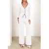imagePRETTYGARDEN Womens 2 Piece Lounge Outfits Long Sleeve V Neck Button Top Wide Leg Pants Knit Sweater Tracksuit SetWhite