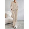 imagePRETTYGARDEN Womens 2 Piece Lounge Sets Ribbed Knit Long Sleeve V Neck Pullover Tops Wide Leg Pants Fall Winter OutfitsApricot