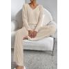 imagePRETTYGARDEN Womens 2 Piece Lounge Sets Ribbed Knit Long Sleeve V Neck Pullover Tops Wide Leg Pants Fall Winter OutfitsApricot