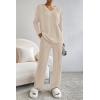imagePRETTYGARDEN Womens 2 Piece Lounge Sets Ribbed Knit Long Sleeve V Neck Pullover Tops Wide Leg Pants Fall Winter OutfitsApricot