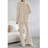 imagePRETTYGARDEN Womens 2 Piece Lounge Sets Ribbed Knit Long Sleeve V Neck Pullover Tops Wide Leg Pants Fall Winter OutfitsApricot