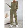 imagePRETTYGARDEN Womens 2 Piece Lounge Sets Ribbed Knit Long Sleeve V Neck Pullover Tops Wide Leg Pants Fall Winter OutfitsArmy Green