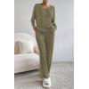 imagePRETTYGARDEN Womens 2 Piece Lounge Sets Ribbed Knit Long Sleeve V Neck Pullover Tops Wide Leg Pants Fall Winter OutfitsArmy Green