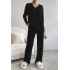 imagePRETTYGARDEN Womens 2 Piece Lounge Sets Ribbed Knit Long Sleeve V Neck Pullover Tops Wide Leg Pants Fall Winter OutfitsBlack