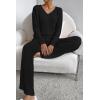 imagePRETTYGARDEN Womens 2 Piece Lounge Sets Ribbed Knit Long Sleeve V Neck Pullover Tops Wide Leg Pants Fall Winter OutfitsBlack
