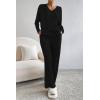imagePRETTYGARDEN Womens 2 Piece Lounge Sets Ribbed Knit Long Sleeve V Neck Pullover Tops Wide Leg Pants Fall Winter OutfitsBlack