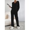 imagePRETTYGARDEN Womens 2 Piece Lounge Sets Ribbed Knit Long Sleeve V Neck Pullover Tops Wide Leg Pants Fall Winter OutfitsBlack