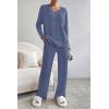 imagePRETTYGARDEN Womens 2 Piece Lounge Sets Ribbed Knit Long Sleeve V Neck Pullover Tops Wide Leg Pants Fall Winter OutfitsDark Blue