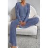imagePRETTYGARDEN Womens 2 Piece Lounge Sets Ribbed Knit Long Sleeve V Neck Pullover Tops Wide Leg Pants Fall Winter OutfitsDark Blue