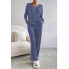 imagePRETTYGARDEN Womens 2 Piece Lounge Sets Ribbed Knit Long Sleeve V Neck Pullover Tops Wide Leg Pants Fall Winter OutfitsDark Blue