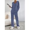 imagePRETTYGARDEN Womens 2 Piece Lounge Sets Ribbed Knit Long Sleeve V Neck Pullover Tops Wide Leg Pants Fall Winter OutfitsDark Blue
