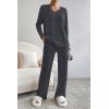 imagePRETTYGARDEN Womens 2 Piece Lounge Sets Ribbed Knit Long Sleeve V Neck Pullover Tops Wide Leg Pants Fall Winter OutfitsDark Grey