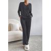 imagePRETTYGARDEN Womens 2 Piece Lounge Sets Ribbed Knit Long Sleeve V Neck Pullover Tops Wide Leg Pants Fall Winter OutfitsDark Grey