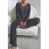 imagePRETTYGARDEN Womens 2 Piece Lounge Sets Ribbed Knit Long Sleeve V Neck Pullover Tops Wide Leg Pants Fall Winter OutfitsDark Grey