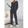 imagePRETTYGARDEN Womens 2 Piece Lounge Sets Ribbed Knit Long Sleeve V Neck Pullover Tops Wide Leg Pants Fall Winter OutfitsDark Grey