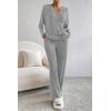 imagePRETTYGARDEN Womens 2 Piece Lounge Sets Ribbed Knit Long Sleeve V Neck Pullover Tops Wide Leg Pants Fall Winter OutfitsGrey