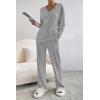 imagePRETTYGARDEN Womens 2 Piece Lounge Sets Ribbed Knit Long Sleeve V Neck Pullover Tops Wide Leg Pants Fall Winter OutfitsGrey