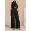 imagePRETTYGARDEN Womens 2 Piece Outfits 2024 Summer Casual Sleeveless Mock Neck Crop Tops Wide Leg Pants SetBlack