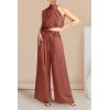 imagePRETTYGARDEN Womens 2 Piece Outfits 2024 Summer Casual Sleeveless Mock Neck Crop Tops Wide Leg Pants SetBrown Red
