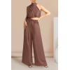 imagePRETTYGARDEN Womens 2 Piece Outfits 2024 Summer Casual Sleeveless Mock Neck Crop Tops Wide Leg Pants SetCoffee