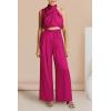 imagePRETTYGARDEN Womens 2 Piece Outfits 2024 Summer Casual Sleeveless Mock Neck Crop Tops Wide Leg Pants SetRose Red