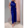 imagePRETTYGARDEN Womens 2 Piece Outfits 2024 Summer Casual Sleeveless Mock Neck Crop Tops Wide Leg Pants SetRoyal Blue