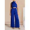 imagePRETTYGARDEN Womens 2 Piece Outfits 2024 Summer Casual Sleeveless Mock Neck Crop Tops Wide Leg Pants SetRoyal Blue