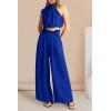 imagePRETTYGARDEN Womens 2 Piece Outfits 2024 Summer Casual Sleeveless Mock Neck Crop Tops Wide Leg Pants SetRoyal Blue