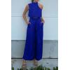 imagePRETTYGARDEN Womens 2 Piece Outfits 2024 Summer Casual Sleeveless Mock Neck Crop Tops Wide Leg Pants SetRoyal Blue