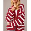 imagePRETTYGARDEN Womens 2024 Fall Striped Open Front Cardigan Sweaters Chunky Knit Long Sleeve Loose Trendy Winter CardigansStriped Wine Red White