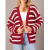 imagePRETTYGARDEN Womens 2024 Fall Striped Open Front Cardigan Sweaters Chunky Knit Long Sleeve Loose Trendy Winter CardigansStriped Wine Red White