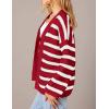 imagePRETTYGARDEN Womens 2024 Fall Striped Open Front Cardigan Sweaters Chunky Knit Long Sleeve Loose Trendy Winter CardigansStriped Wine Red White