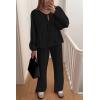 imagePRETTYGARDEN Womens 2024 Fall Two Piece Outfits Tie Front Long Sleeve Top Wide Leg Pant Lounge Sets Cute Matching LoungewearBlack